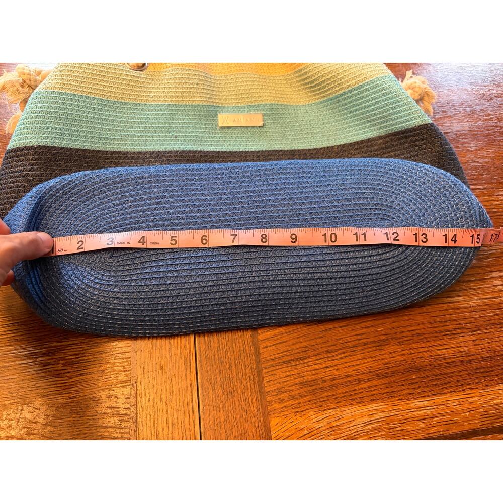 NEW Amiani Beach Tote Bag Striped Blue Gradient Jute Rope Handles Summer Purse - Picture 9 of 16